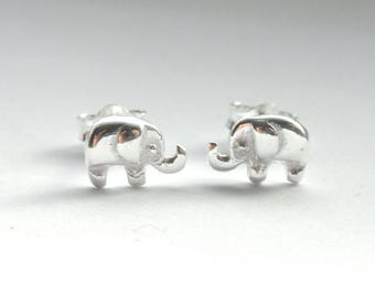 Delicados pendientes de elefante de plata, joyería animal