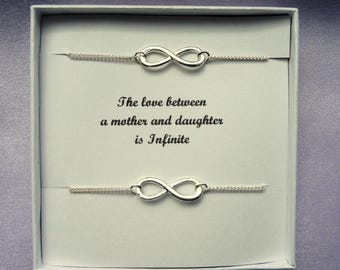 Mother Daughter Silver Infinity Anklets - Matching Ankle Bracelet Set