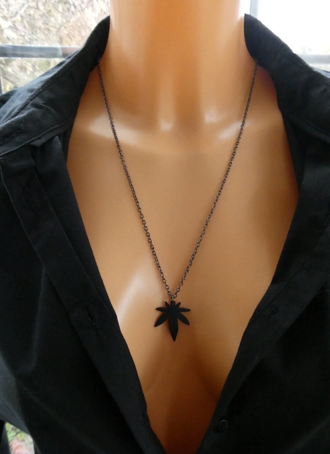 Black Cannabis Pot Leaf Necklace Weed Jewellery Marijuana Etsy