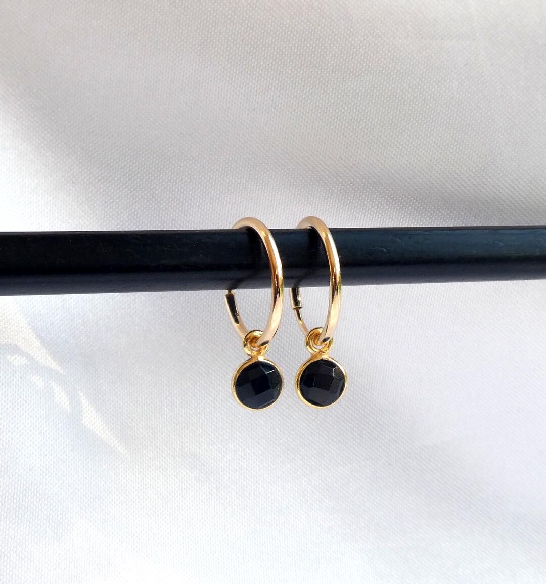 Gemme Huggie Earrings - Gold Green Onyx