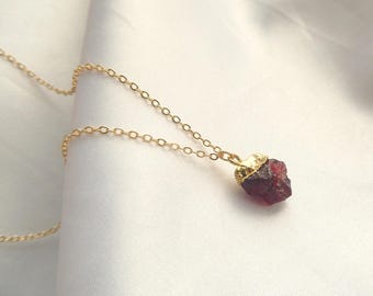 Raw Mozambique Garnet Necklace: Gold Filled January Birthstone