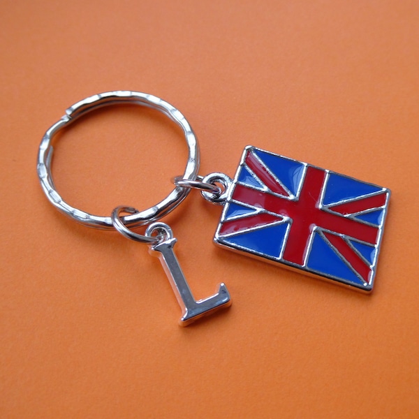 Porte-clés Union Jack, porte-clés drapeau britannique, porte-clés Union Jack avec initiale, porte-clés initiale drapeau