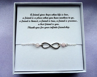 4 bracelets Your own message, Friendship gifts, Silver infinity rose quartz bracelets, Bridesmaids gifts, Infinity jewelry