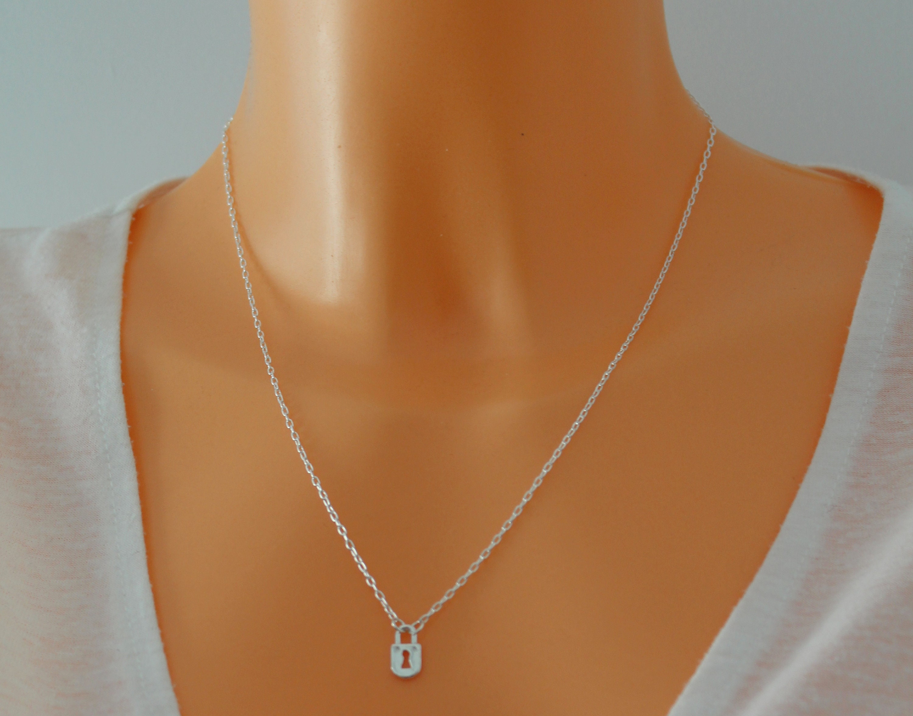 Padlock Key Charm Necklace Sterling Silver Padlock Charm Etsy UK