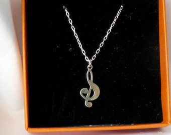 Musical note necklace, Sterling Silver treble clef charm necklace, Gift for singer, music lover, Musical gift, Charm necklace