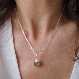 Raw peridot necklace, Sterling Silver peridot necklace, Natural peridot necklace, Green stone necklace, August birthstone necklace