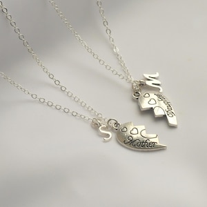Mother Daughter Initial Necklace Set: Silver Plated Heart Charm