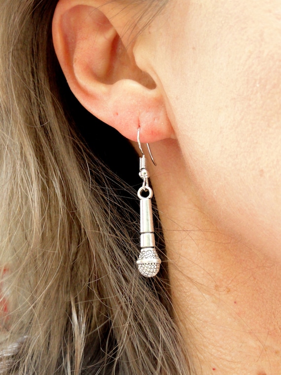 Silver microphone earrings Microphone earrings Music lover Etsy
