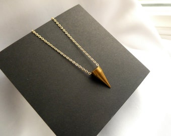 Spike necklace, Brass Spike necklace, Brass spike pendant choker necklace, Gold and brass necklace, Layering necklace, Modern spike necklace