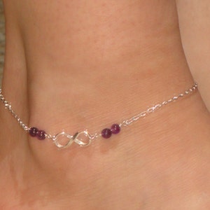 Sterling silver Infinity amethyst ankle bracelet, Infinity anklet, February birthstone gift, Sterling silver anklet, Amethyst anklet