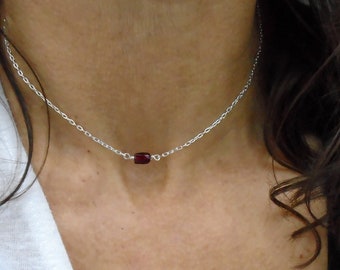 Sterling Silver Garnet Choker Necklace: January Birthstone