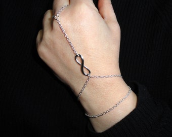 Silver infinity chain slave bracelet, Silver slave bracelet, Slave bracelet ring, Silver finger bracelet, Slave bracelet UK, Gifts