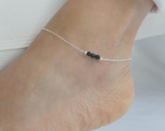 Zilveren zwarte onyx enkelband: edelsteen enkelband