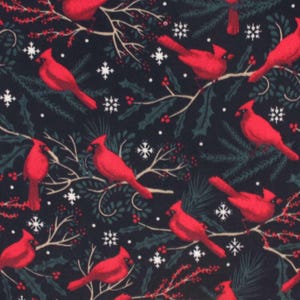 Red Cardinals on black Anti-Pill Plush Fleece Fabric