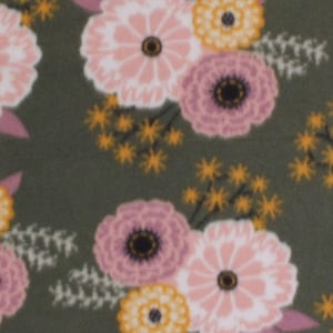 Floral on Olive Blizzard Fleece Fabric