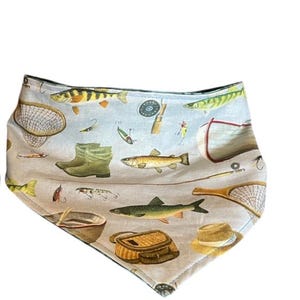 Fishing Reversible Dog Bandana with Snap Closure | Two-in-One Pet Scarf | Stylish Dog Accessory