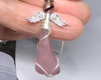 Purple Sea Glass Angel Pendant