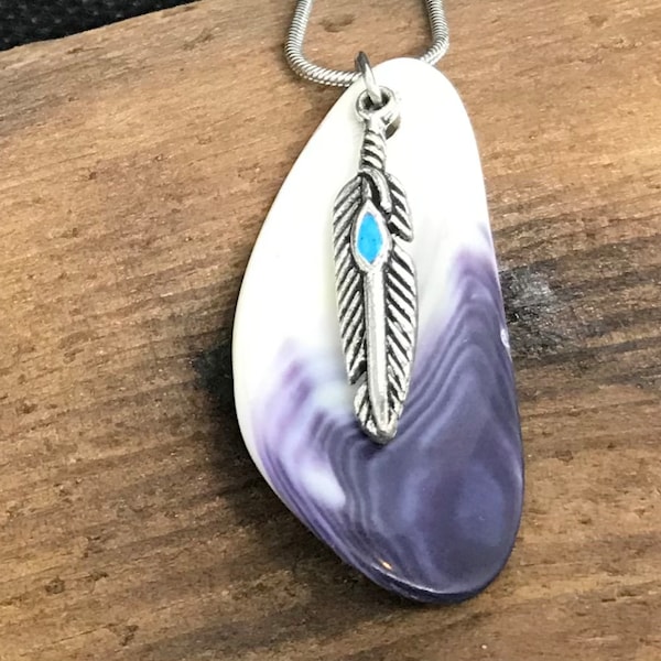 Cape Cod Wampum Pendant with Feather Charm