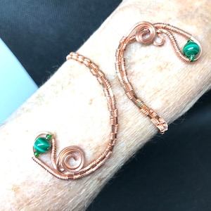 Malachite and Copper Wire Wrapped Cuff Bracelet