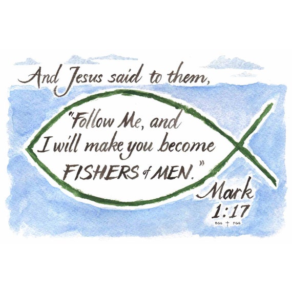 Print - Mark 1:17 - Hand Lettered Calligraphy Print - Wall Art - Beautiful Scripture Calligraphy - Christian Wall Art - Words of Jesus
