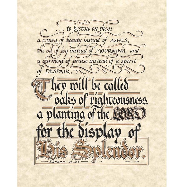 Print - Isaiah 61:3 - Hand Lettered Calligraphy Print - Wall Art - Beautiful Scripture Calligraphy - Christian Wall Art - Fraktur Style