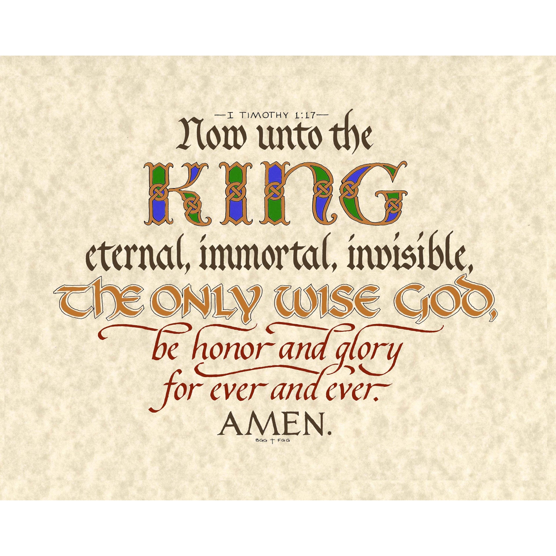 Digital - 1 Timothy 1:17 - KJV - Hand Lettering - Calligraphy Print ...