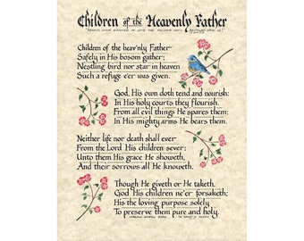Print - Children of the Heavenly Father - Hand Lettered Calligraphy Print - Hymn - Christian Wall Art - Beautiful Scripture Calligraphy