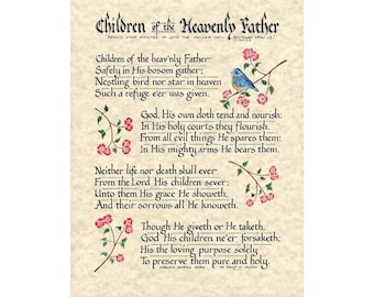 Print - Children of the Heavenly Father - Hand Lettered Calligraphy Print - Hymn - Christian Wall Art - Beautiful Scripture Calligraphy
