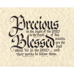 Print - Psalm 116:15 and Revelation 14-13 - Hand Lettering Print - Scripture Wall Art - Beautiful Scripture Calligraphy - Wall Art Prints