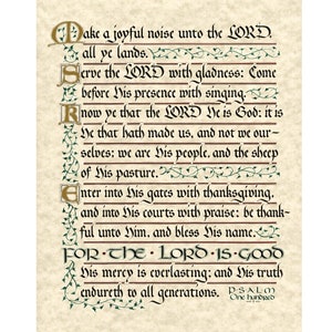 Digital - Psalm 100 - Hand Lettered Calligraphy Print - Wall Art - Beautiful Scripture Calligraphy - Christian Wall Art - Wall Art Prints