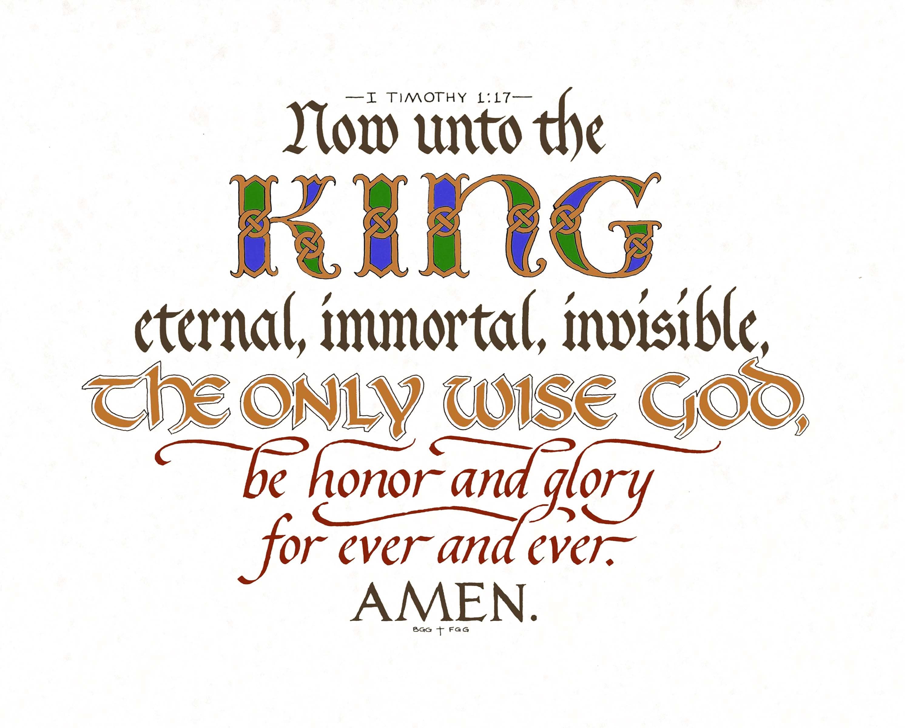 Print - 1 Timothy 1:17 - KJV - Hand Lettering - Calligraphy Print ...
