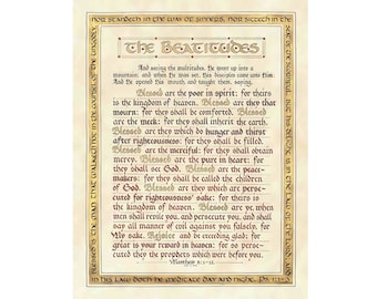 Print - Matthew 5:1-12 - The Beatitudes - Hand Lettered Calligraphy Print - Wall Art - Beautiful Scripture Calligraphy - Christian Wall Art