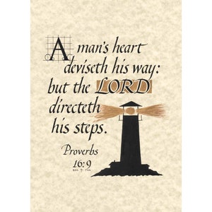 Digital - Proverbs 16:9 - Hand Lettered Calligraphy Print - Wall Art - Beautiful Scripture Calligraphy - Christian Wall Art - Downloadable