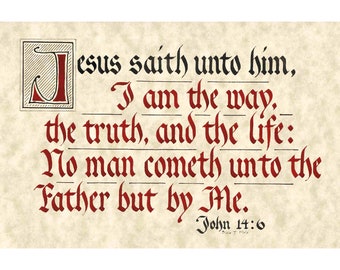 Print - John 14:6 - Hand Lettered Calligraphy Print - Wall Art - Beautiful Scripture Calligraphy - Christian Wall Art - Wall Art Prints