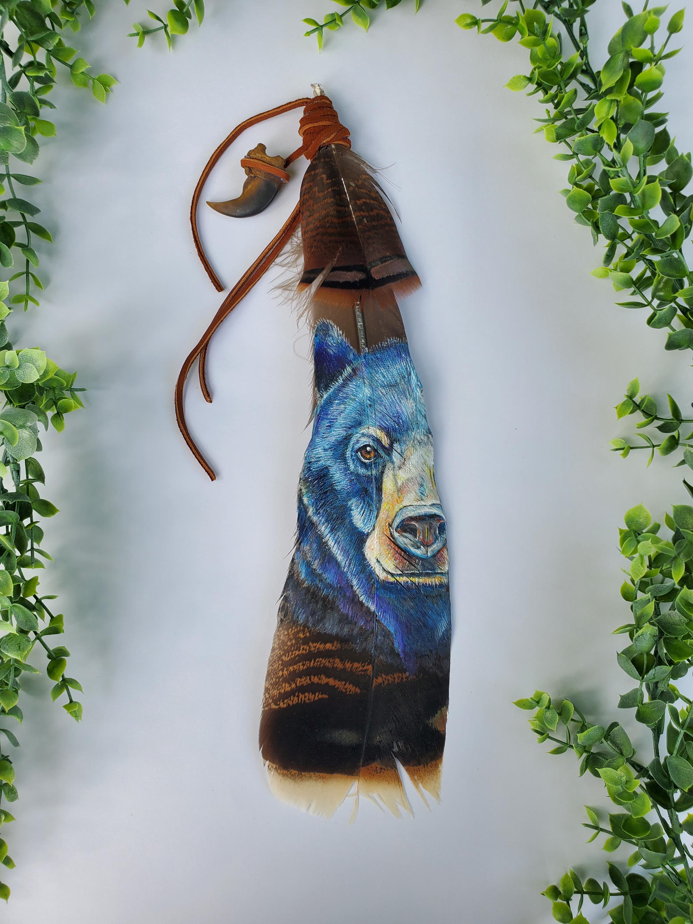 Black Bear Oil Painting on a Turkey Feather