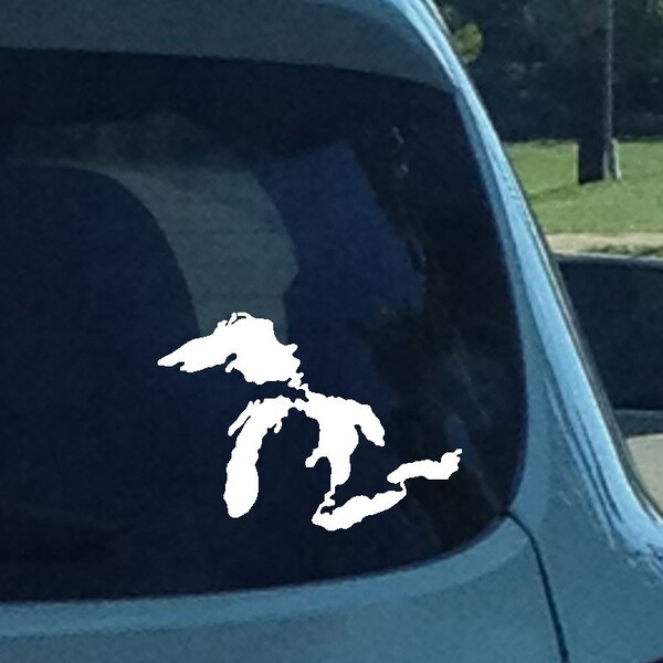 Mini Great Lakes Michigan Weatherproof Vinyl Decal. Handmade and Illustrated by Michigan Artist.