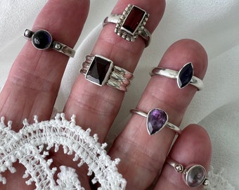 Vintage Sterling Silver Ring with Stone Amethyst Garnet Moonstone You Pick Small Sizes