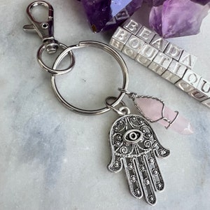 Crystal Keychain Hamsa Evil Eye Pendant, Death Moth Pentacle Tree Fairy Moon Goddess Pick Gemstone, Clasp For Bag or Wallet