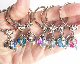 Mermaid Initial Keychain charm Mermaid Key Chains Mermaid Initial Rose scales