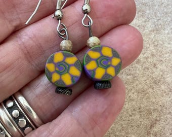 Sunflower Earrings, Fimo Clay Handmade Flower Dangle Earrings, Small Earring Gift for Her Inspiration