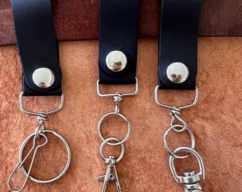 Black Leather Belt Clip Key Holder, Snap Hook Keychain, Made in USA, Choose  Clasp