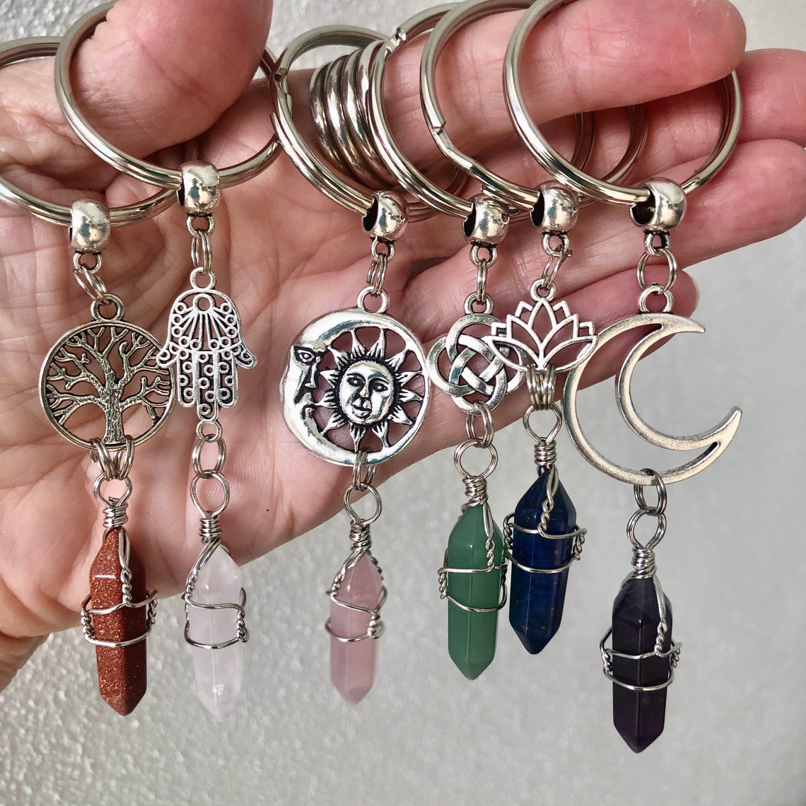 Compass Crystal Keychain Tree of Life Charm Keychain Lotus | Etsy