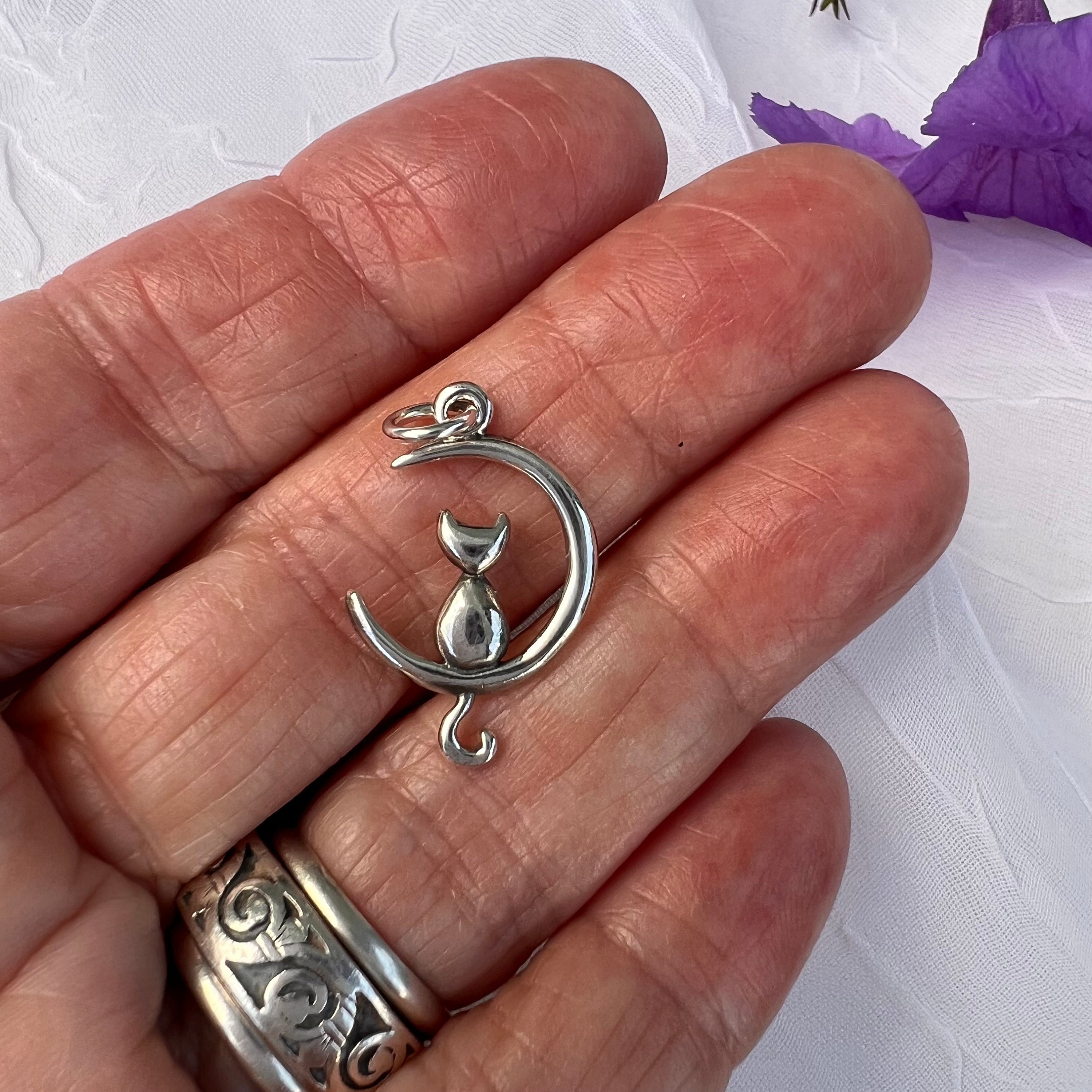 Ciondolo Con Luna In Legno. Gatto E Decori In Fimo Con Aggiunta Di - Foto 4