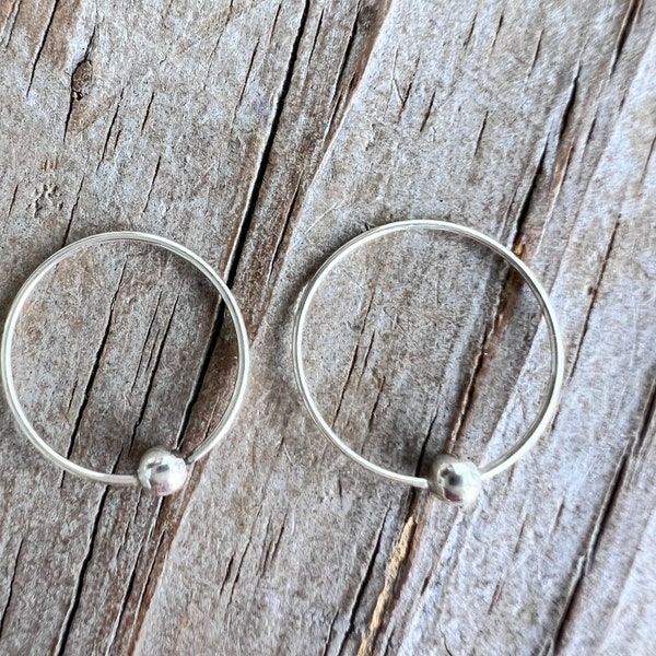 925 Sterling Silver Hoops Minimal Hook In 3mm Ball, Continuous Hoop  Earrings, Single or Pair