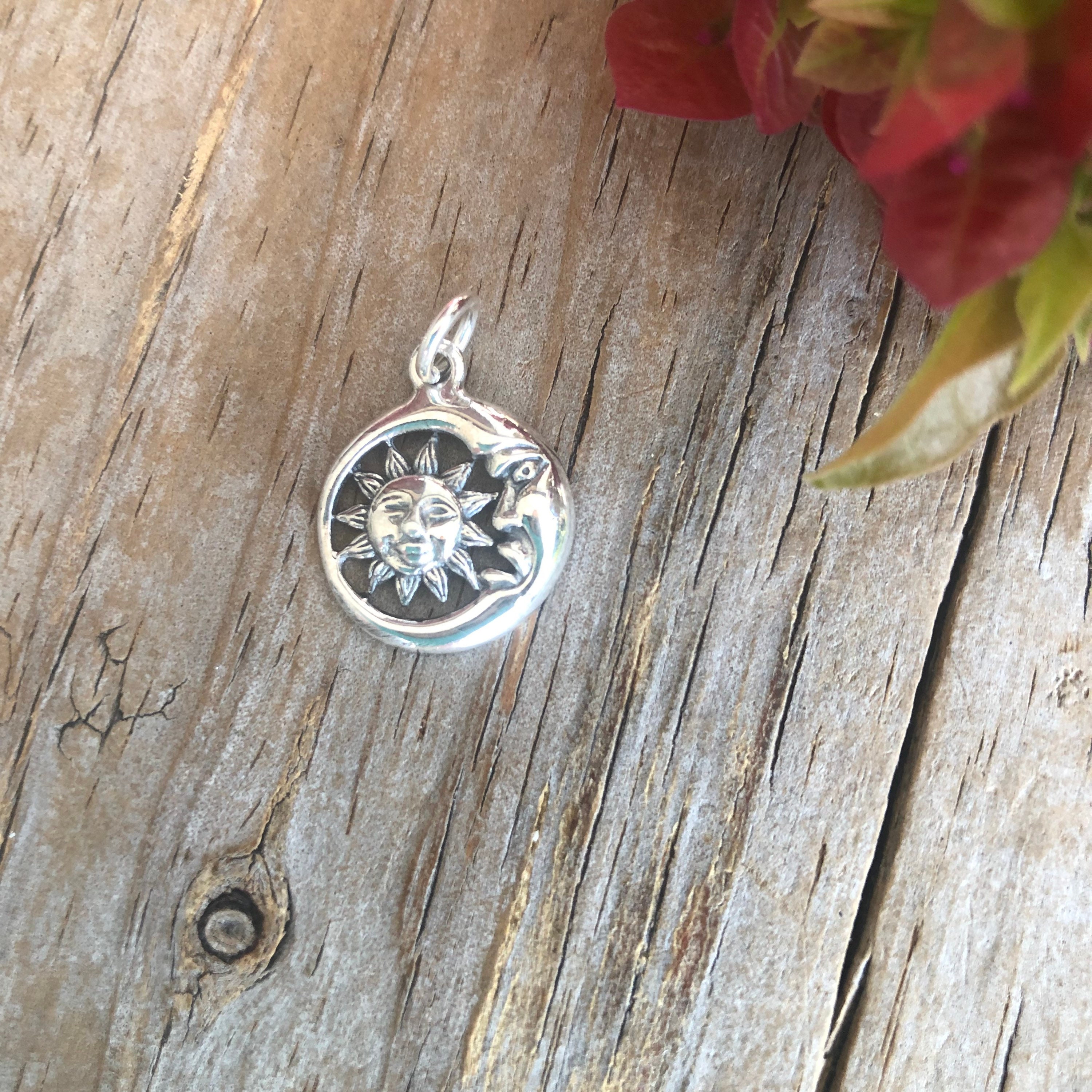 Sterling Silver Sun and Moon Pendant, Celestial Cosmic Jewelry - Etsy