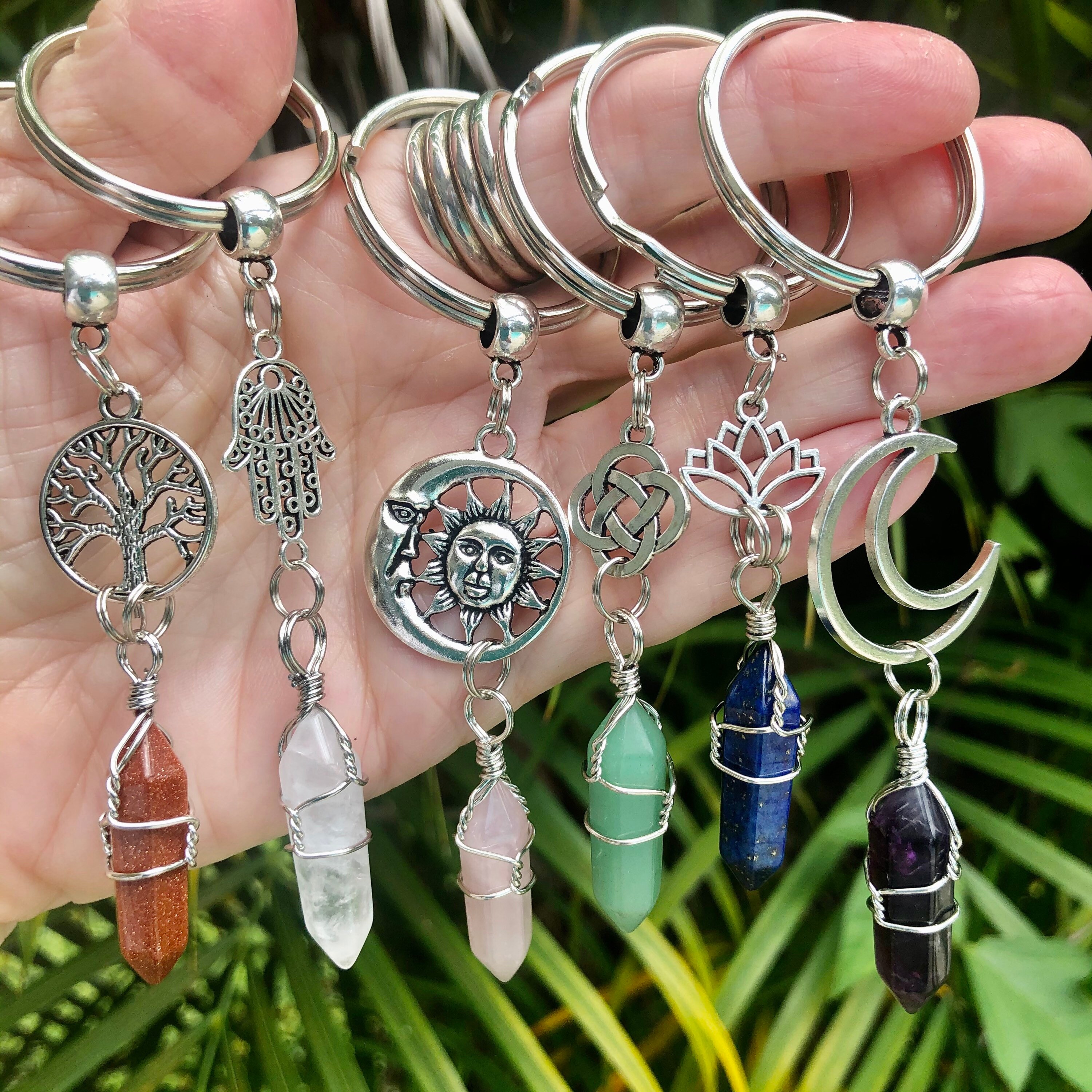 Top Plaza Healing Crystals Stones Keychain Tree of Life Wire Wrapped  Crescent Moon Keychain for Women