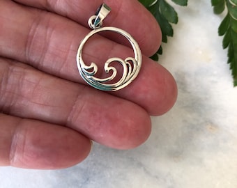 Sterling Silver Ocean Wave Pendant Necklace, Coastal Jewelry