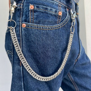 Cadena de acero para pantalones, llavero de doble eslabón para billetera, unisex, resistente al deslustre, para billetera o pantalones.