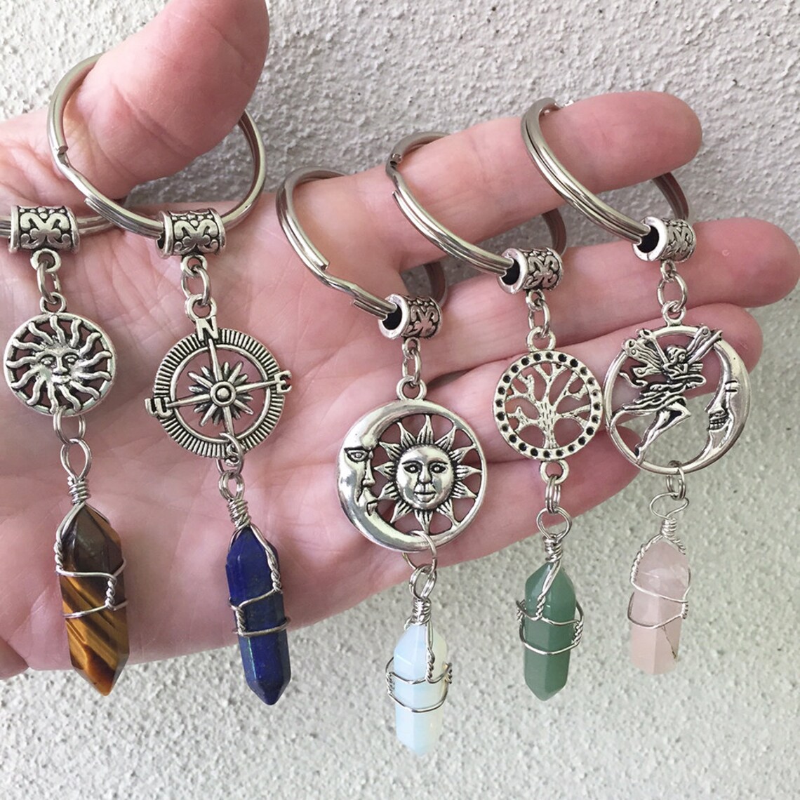 Crystal Key Chains/ Gemstone Charm Keychains/ Wrapped Crystal Etsy