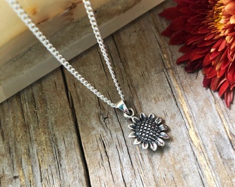 925 Sterling Silver Sunflower Pendant , Sterling Sunflower Pendant, Yellow Sun Flower Charm Jewelry